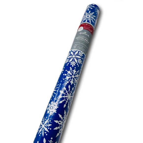 Hallmark Wrapping Paper Christmas White Snowflakes on Blue 90 sq ft Jumbo Roll - Picture 2 of 2